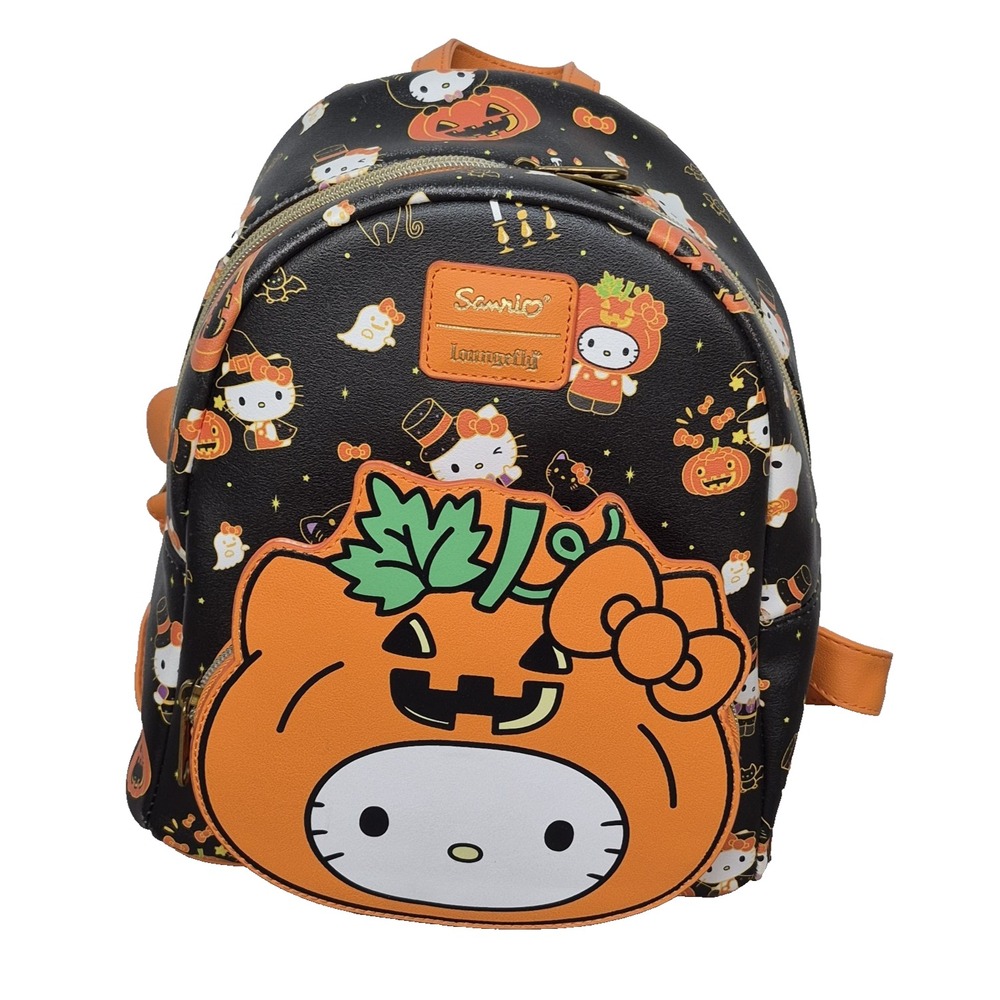 Loungefly Sanrio Hello Kitty Black Orange Pumpkin Face Mini Backpack Adj Straps